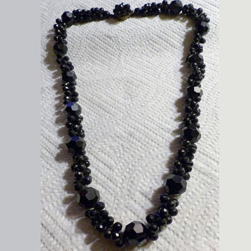 Vintage Western Germany Jet Black Faceted Bead Necklace